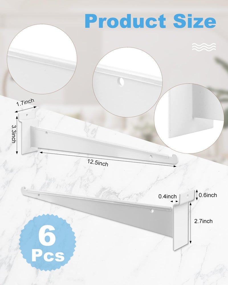 MUZIK 6PCS Slatwall Shelf Brackets, 12" White Metal, Heavy Duty, Wall Mount, Set of 6 - Image 2